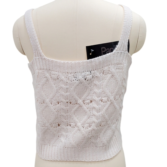 Papillon crop top women's sz large cream cable knit crochet cottagecore - Picture 2 of 7